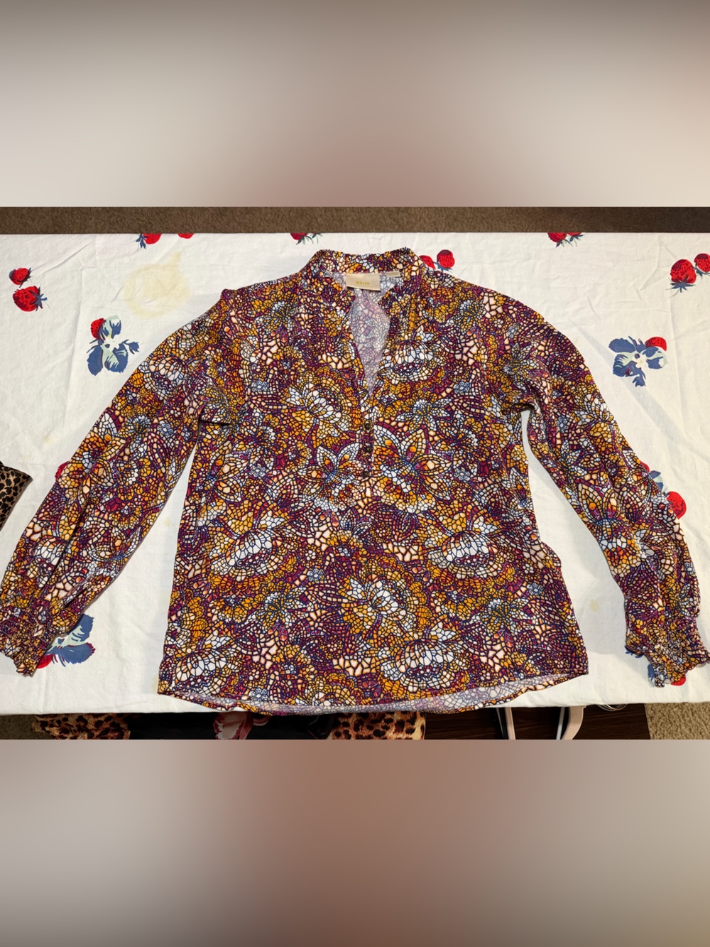 Anthropologie Purple Mosaic Floral Long-Sleeve Top